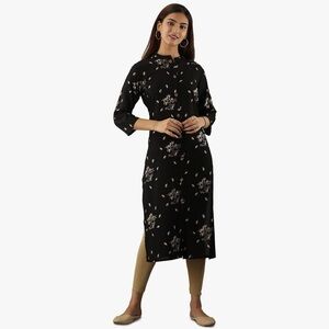 Nehamta Women's Rayon Slub Foil & Digital Print Straight Kurta medium nwt